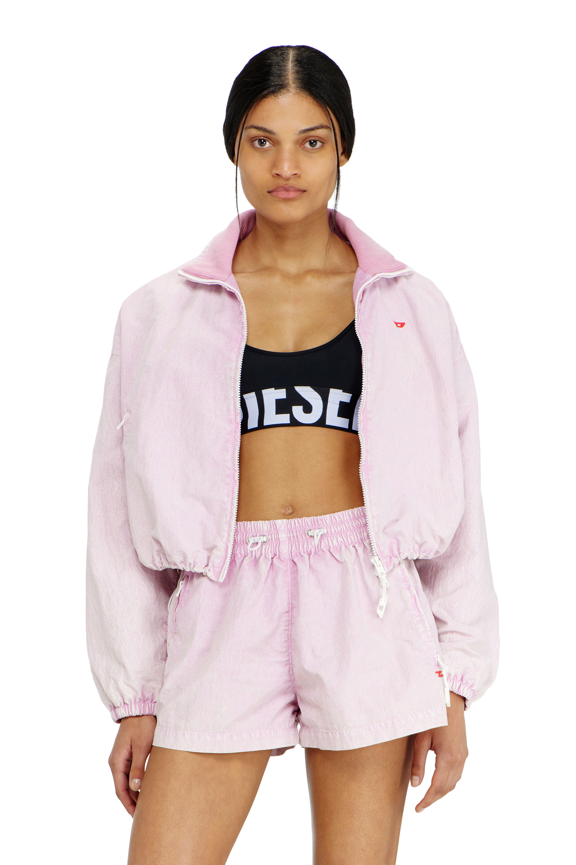 Diesel - ALLISON-D-POP, Woman's Microfibre sports bra with cut-off logo in Black - 2