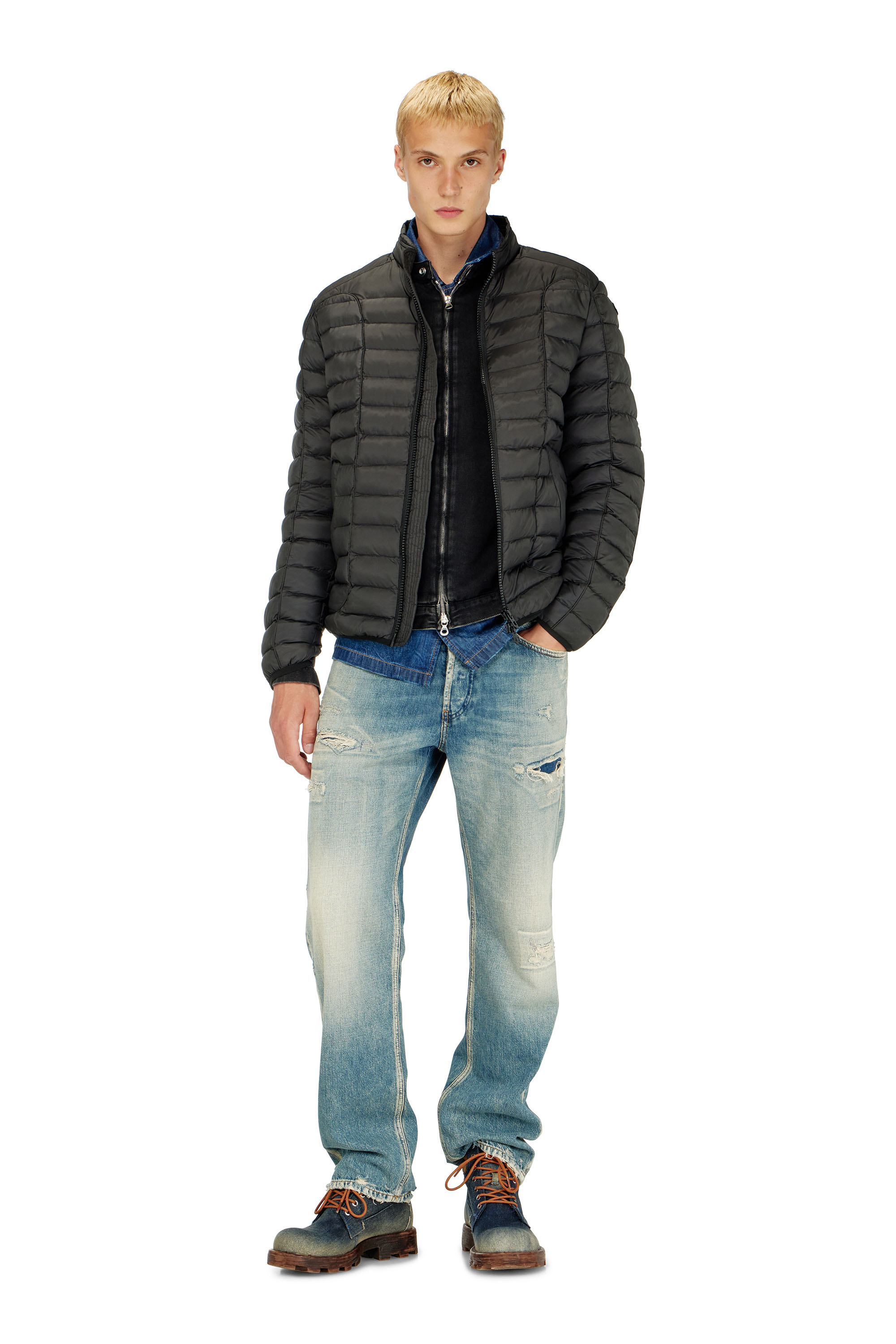 Diesel - W-PILOT, Man's Puffer jacket in light nylon in Black - 2