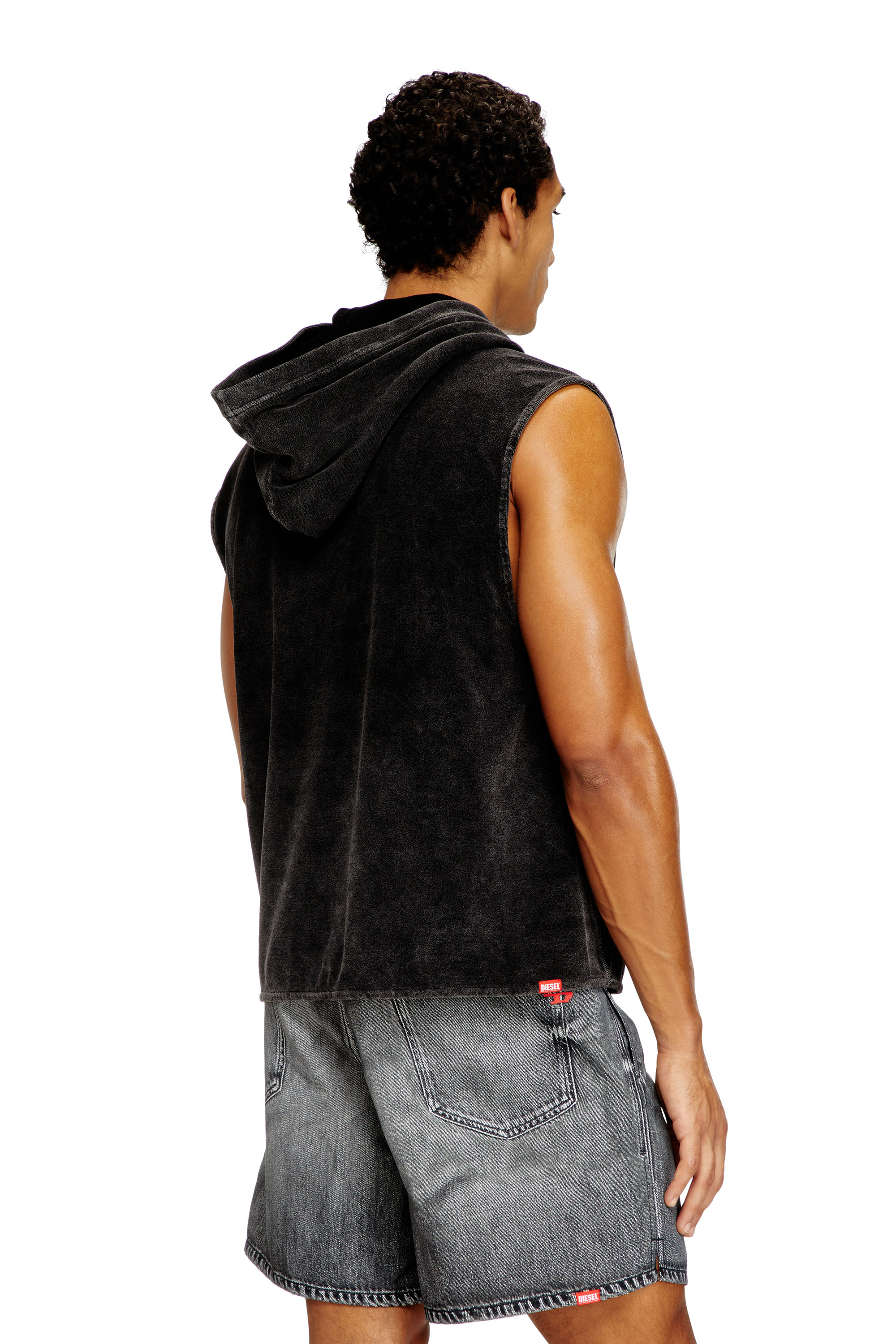 Diesel - ARUBA-DNM, Man's Sleeveless hoodie with denim effect in Black - 3