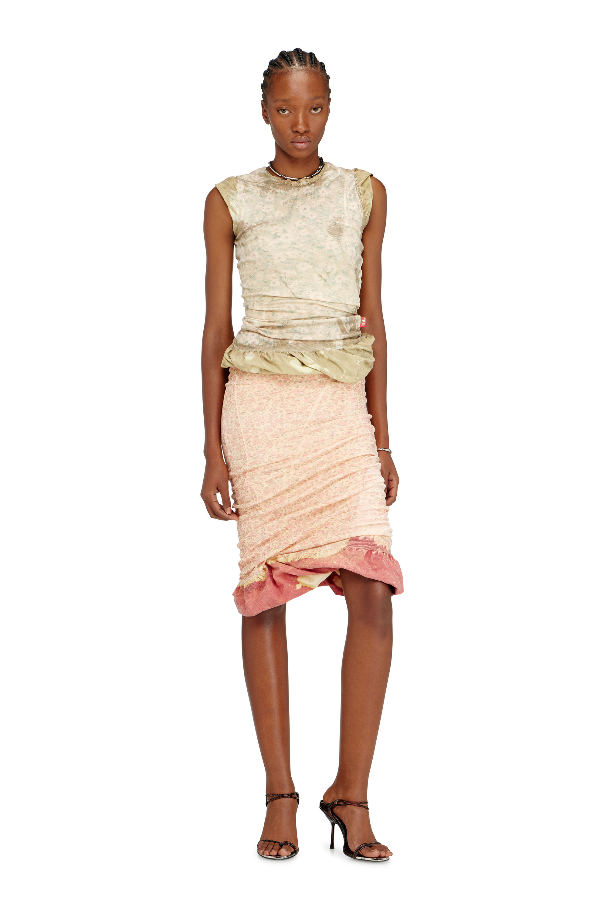 Diesel - T-ORY, Woman's Layered top with bleached effect in Military Green - 1