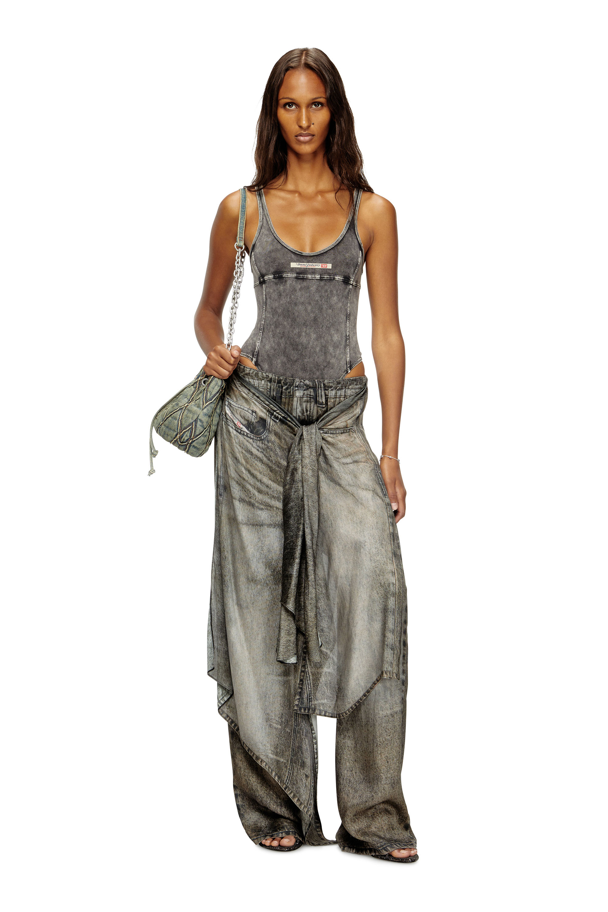 Diesel - PHOEBE-DNM, Woman's Bodysuit in denim-effect jersey in Dark grey - 4