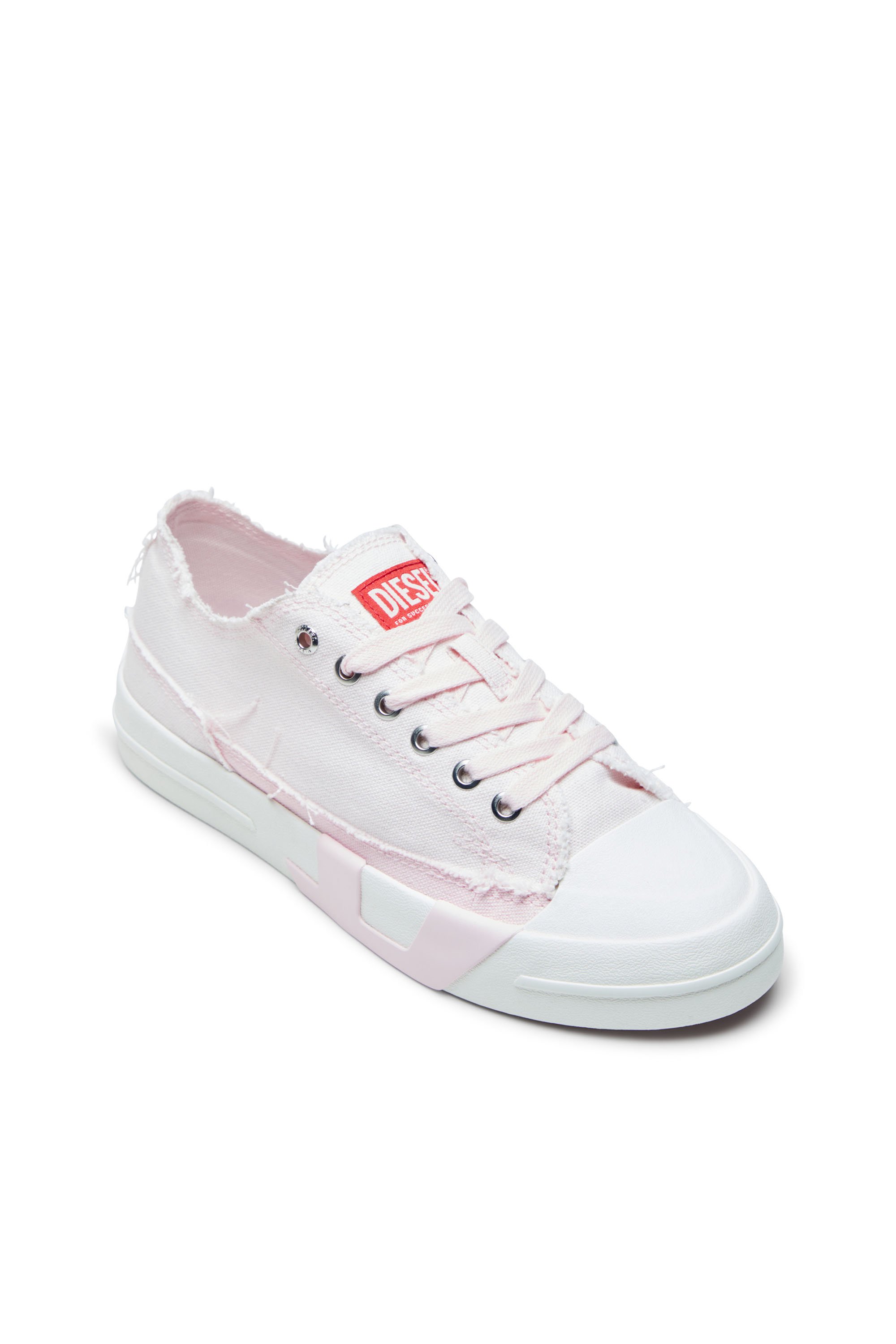 Diesel - S-D-VERSE LOW W, Woman's S-D-Verse-Sneakers in frayed canvas in Pink/White - 6