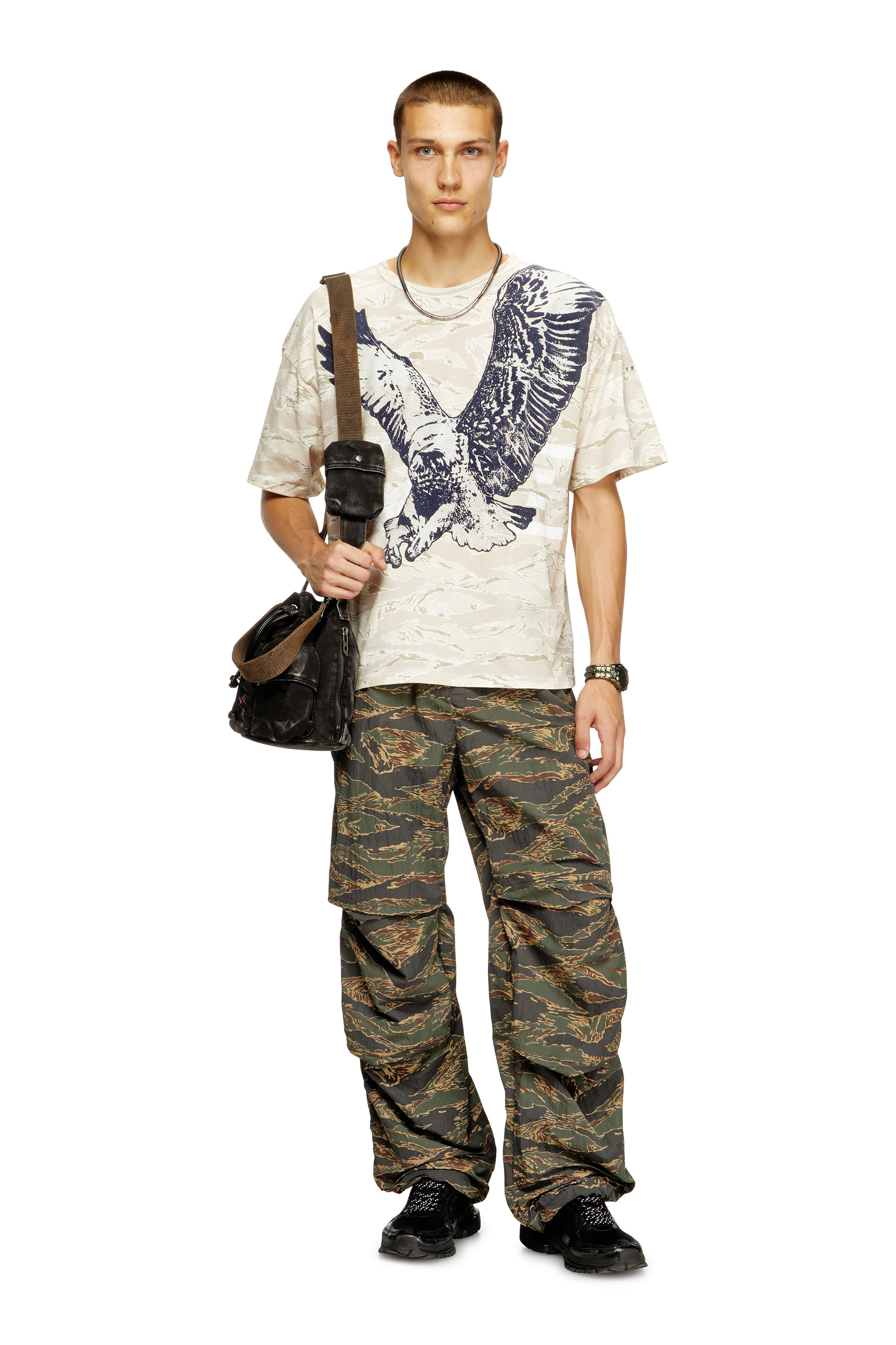 Diesel - T-BOXT-T14, Man's Camo T-shirt with eagle print in Light Brown - 2