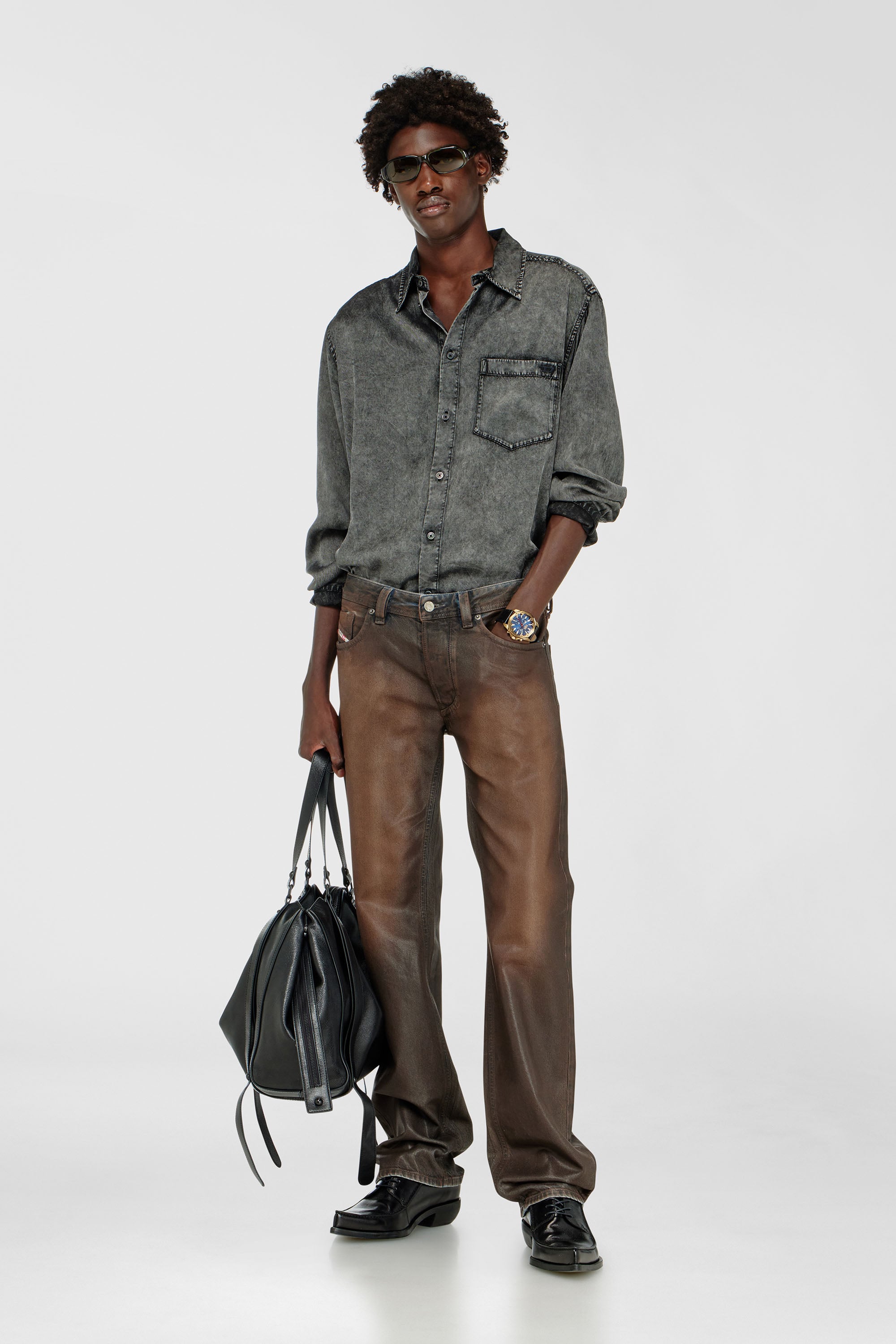 Diesel - S-SIMPLY-NIBC, Man's Fluid shirt in denim-effect viscose in null - 2