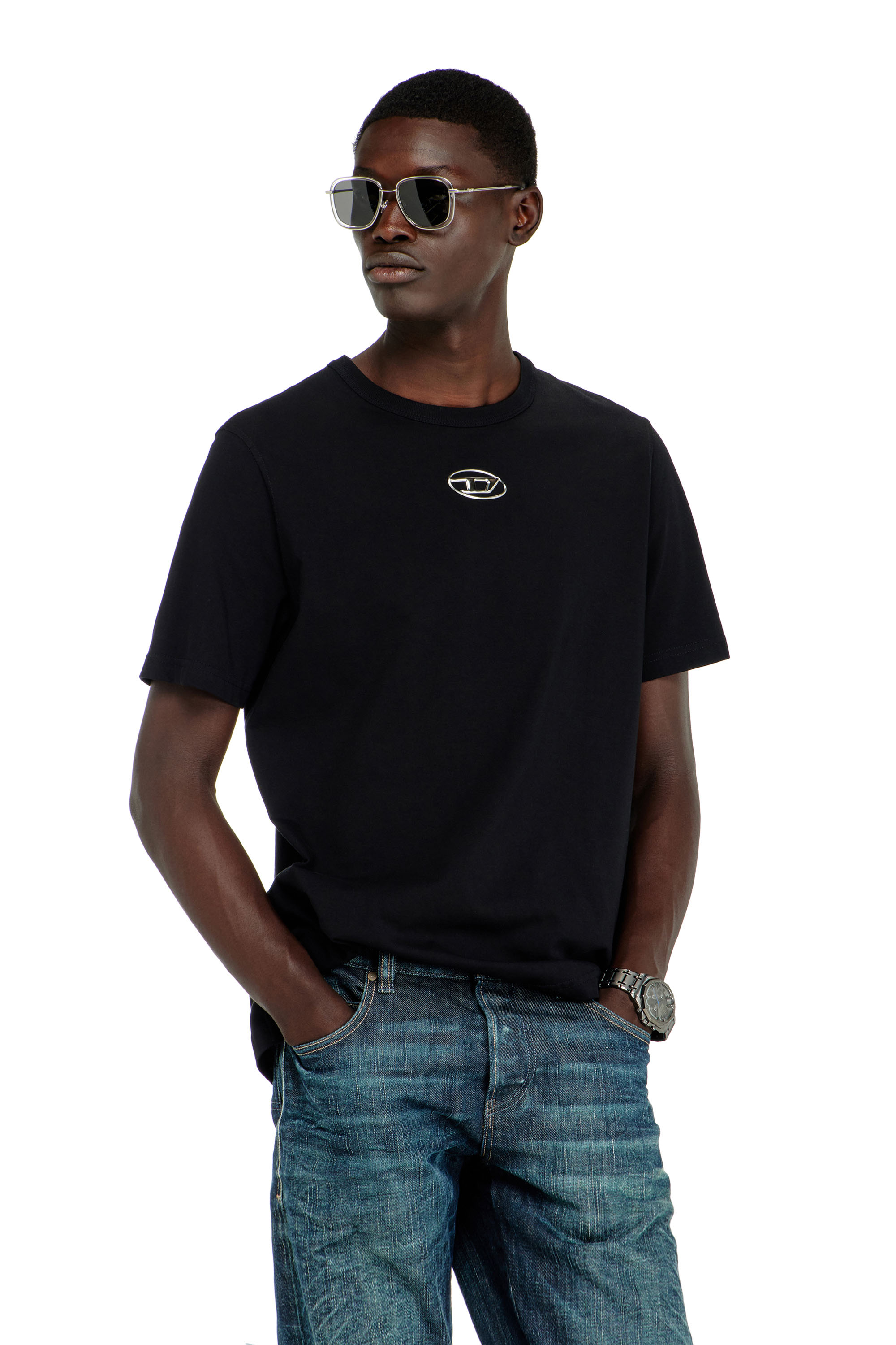 Diesel - T-ADJUST-OD, Man's T-shirt with metallic Oval D in Black - 1