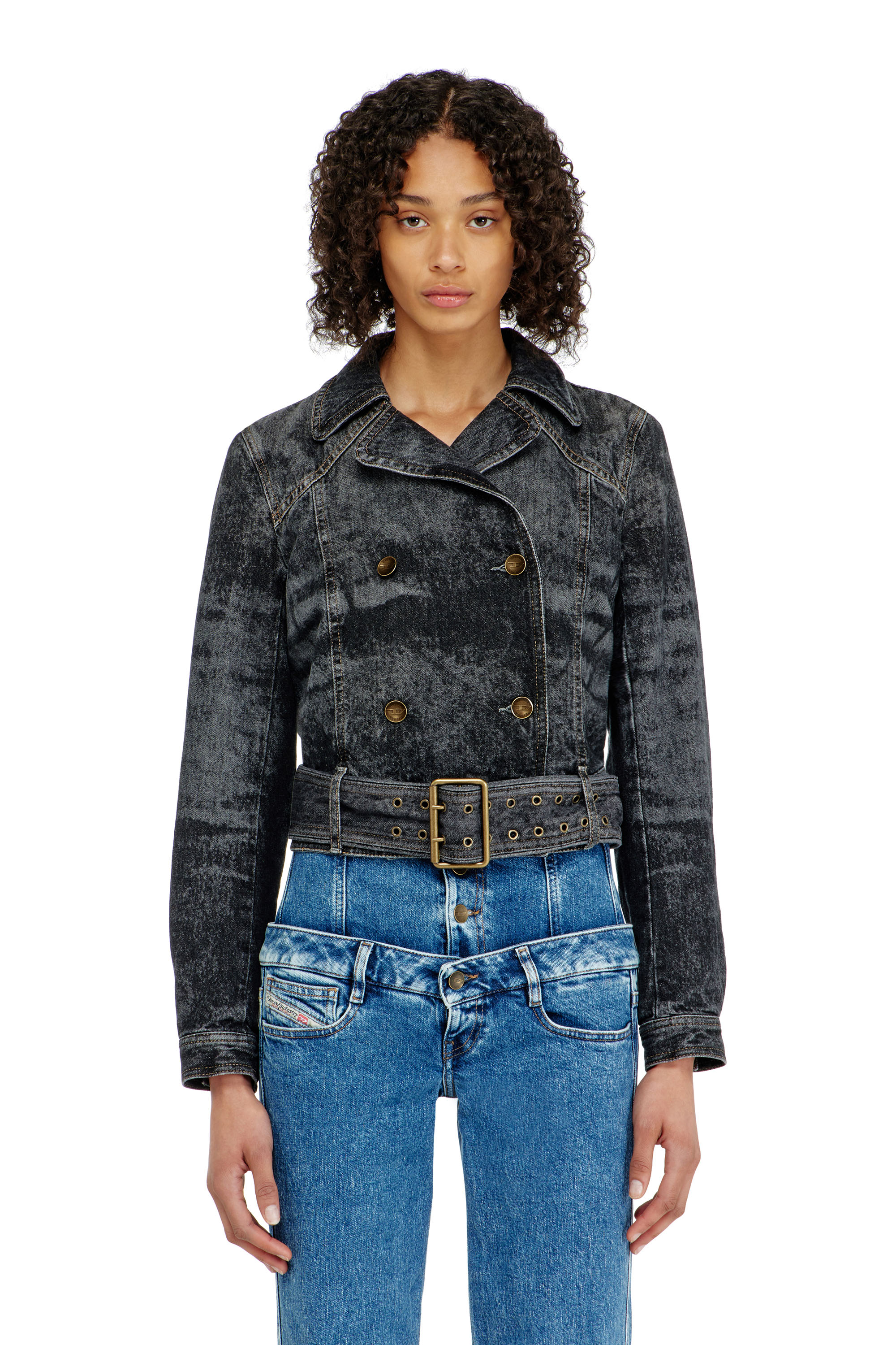 Diesel - DE-LEGEND-S, Woman's Cropped denim jacket with belt in Black - 1