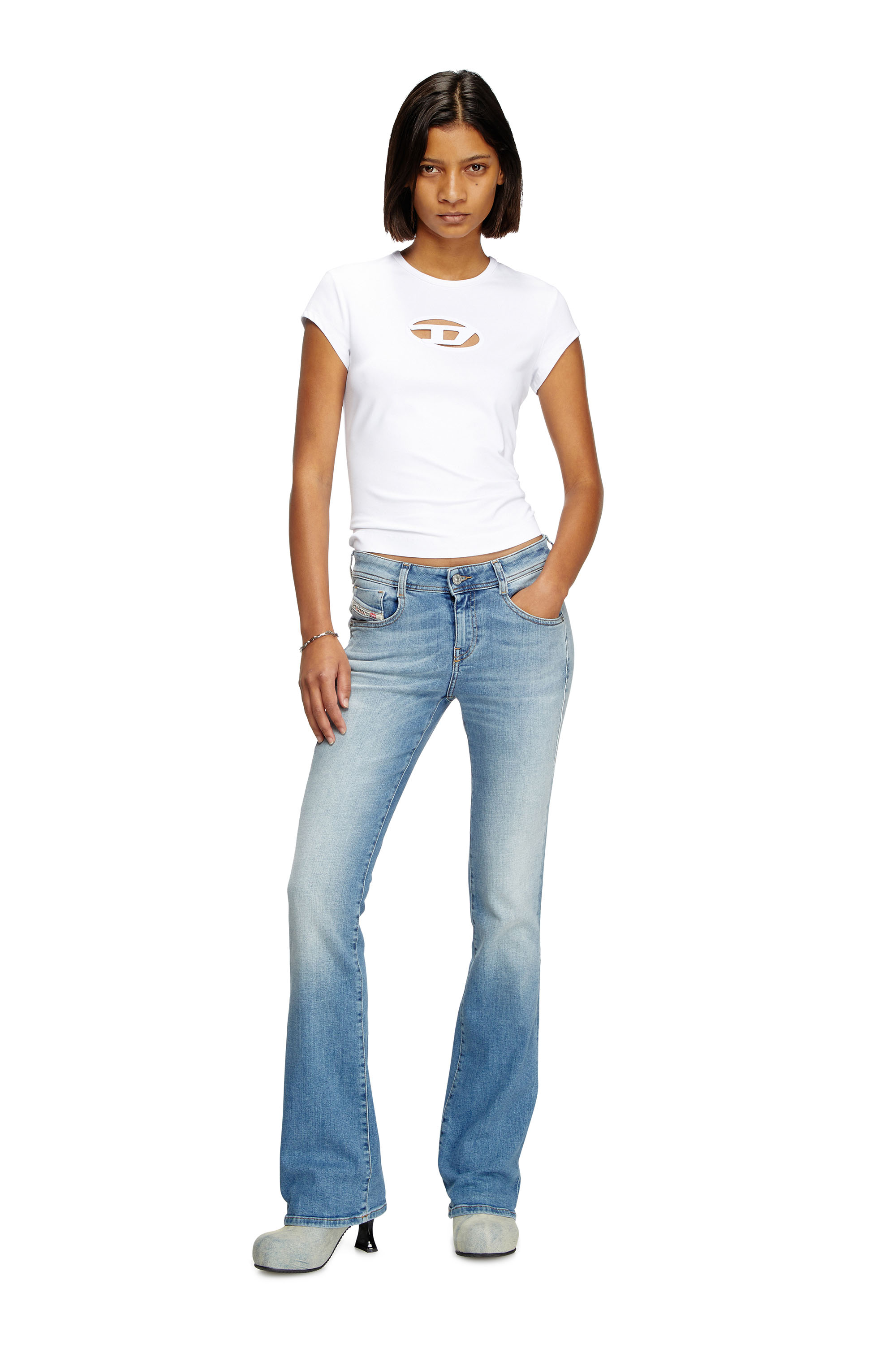 Diesel - T-ANGIE, Woman's T-shirt with peekaboo logo in White - 1