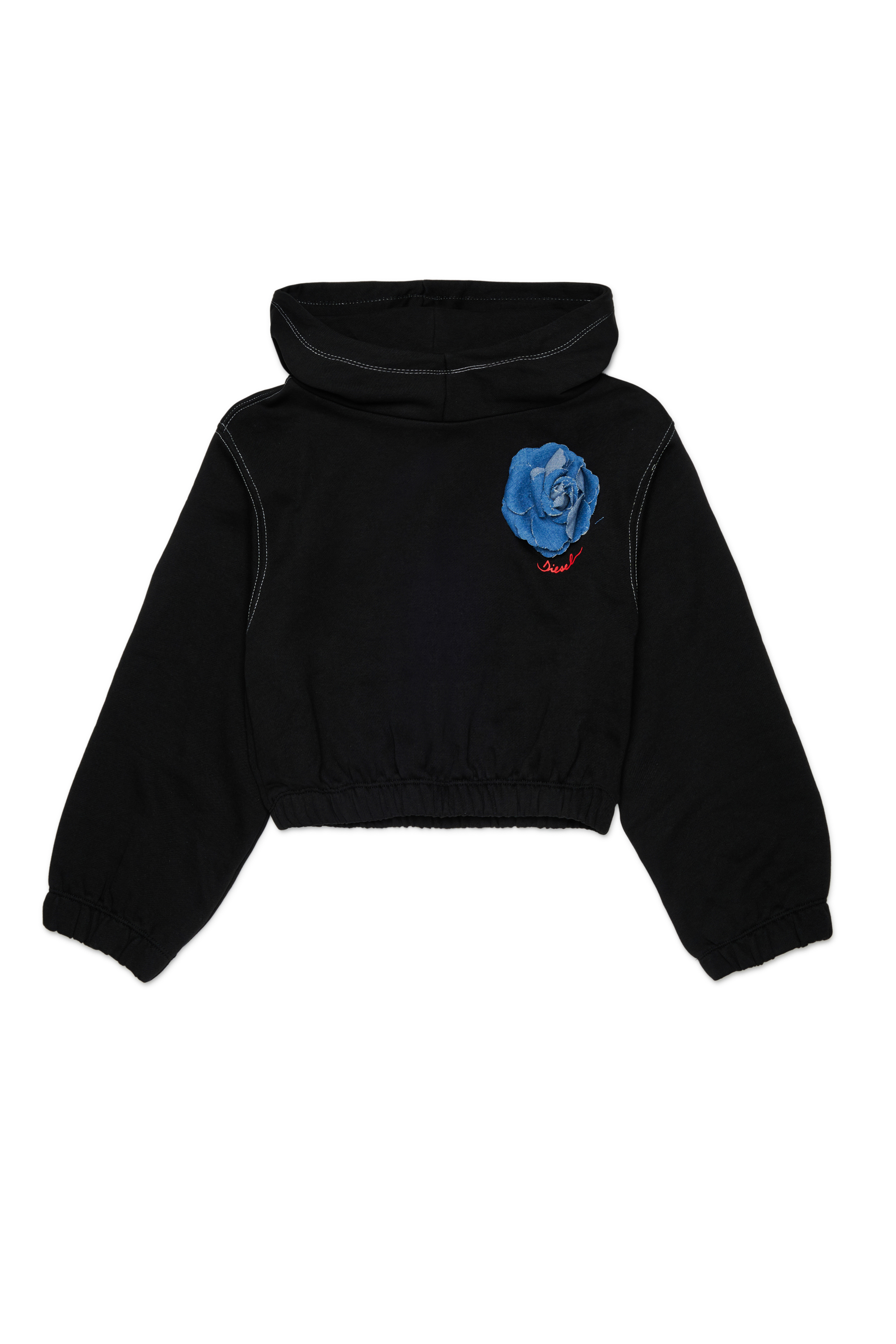 Diesel - SROSET, Woman's Hoodie with denim rose appliqu&eacute; in Black - 1