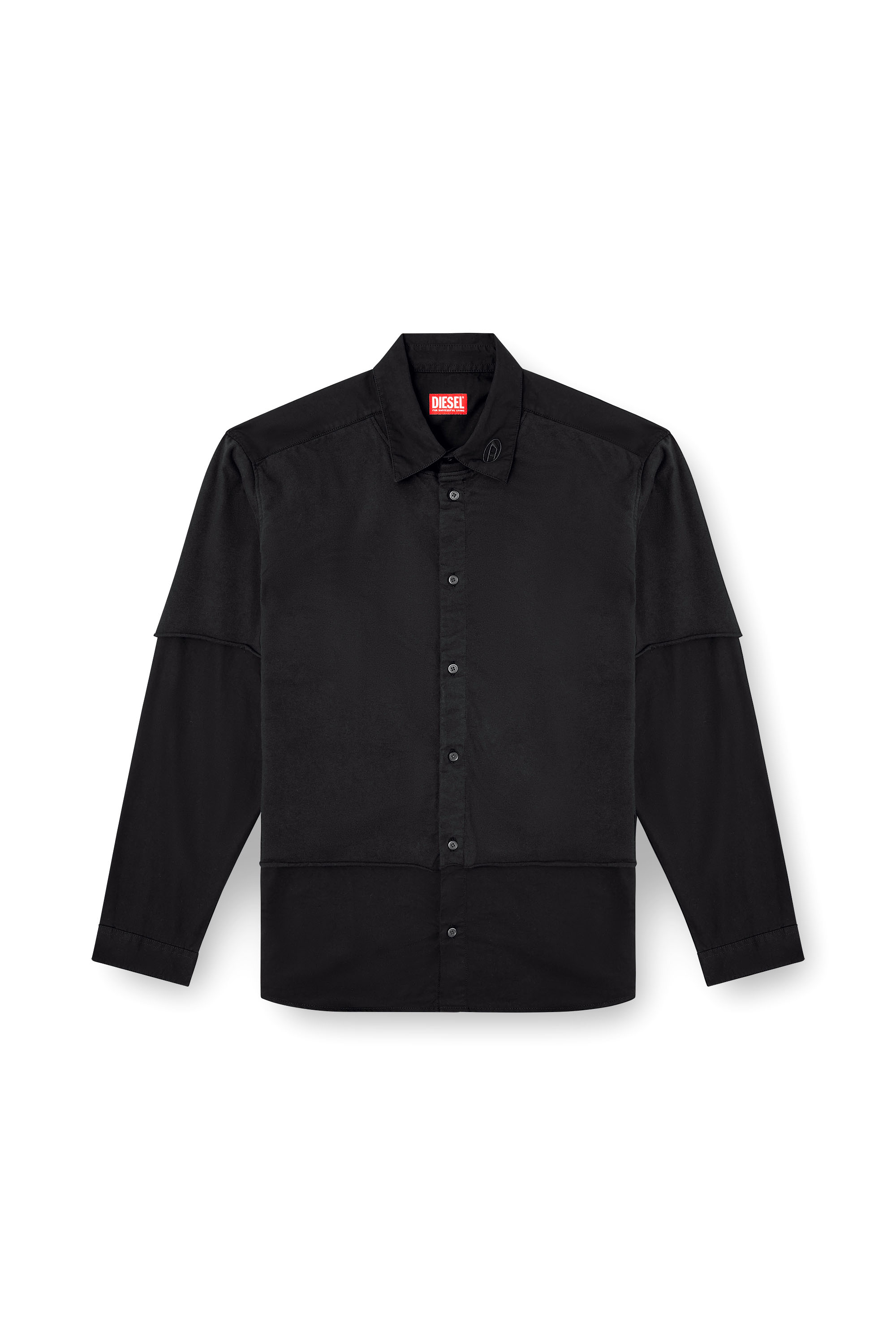 Diesel - S-GASTON-O, Man's Layered shirt in twill and jersey in Black - 3