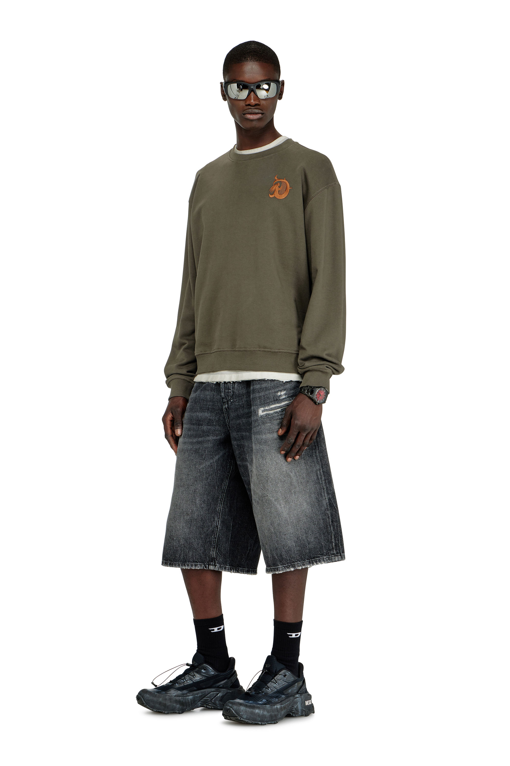 Diesel - S-NORM-AA4, Man's Sweatshirt with embroidery and flock print in Military Green - 1