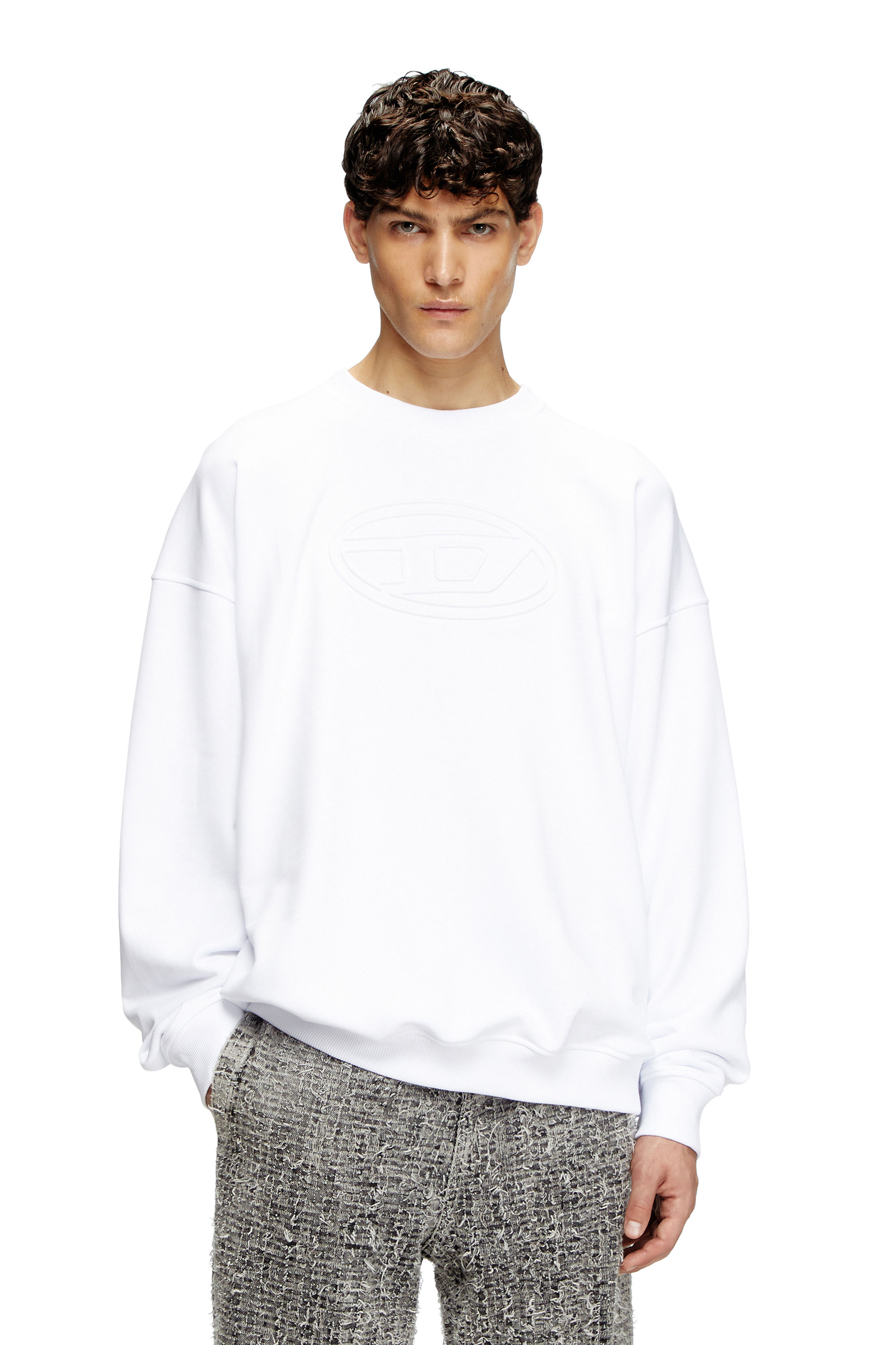 Diesel - S-MART-BIGOVAL, Man's Sweatshirt with embossed Oval D in White - 1