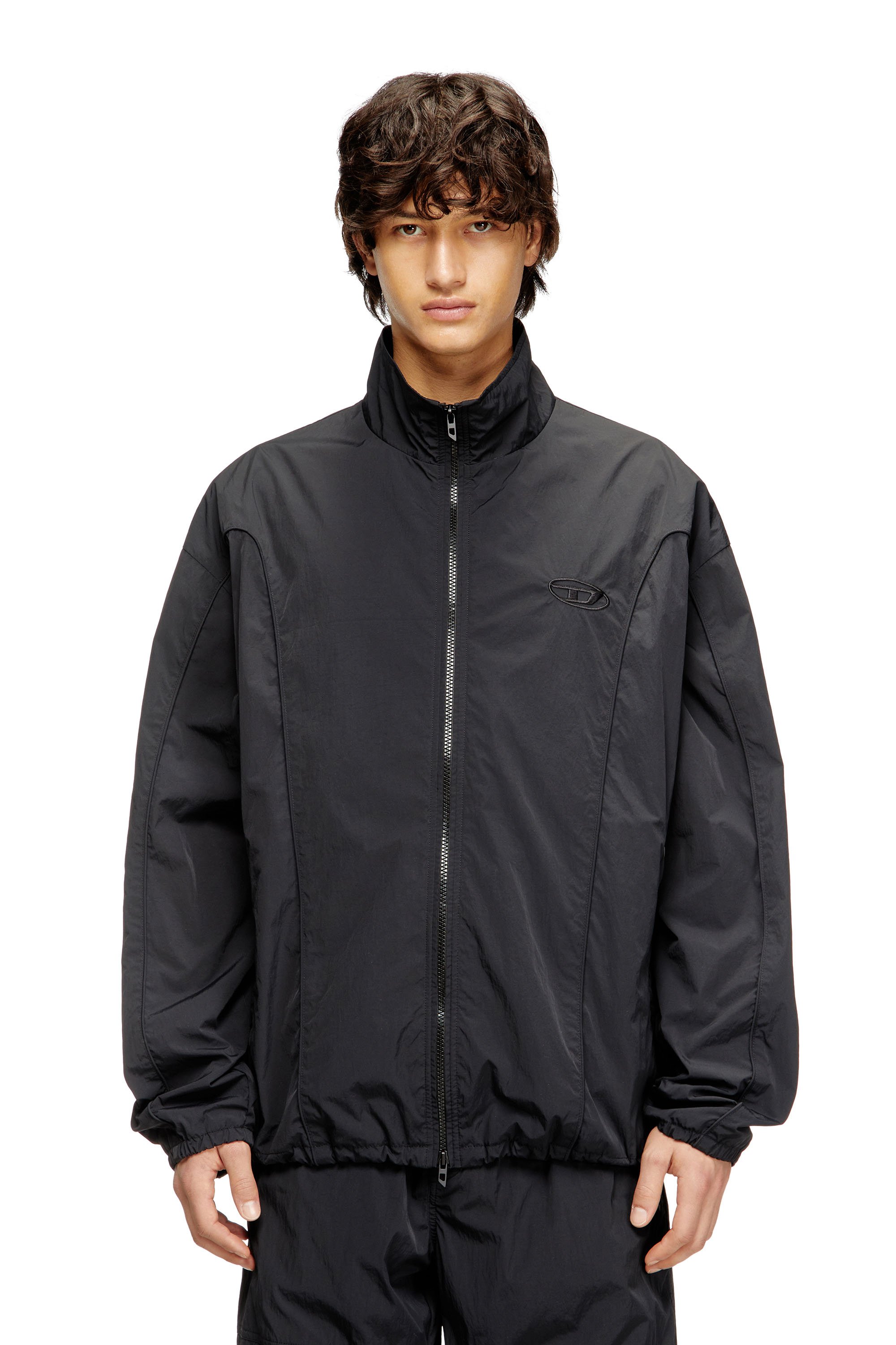 Diesel - J-FIVE-WRD-AKAD, Man's Crinkled-nylon jacket with piping in Black - 1