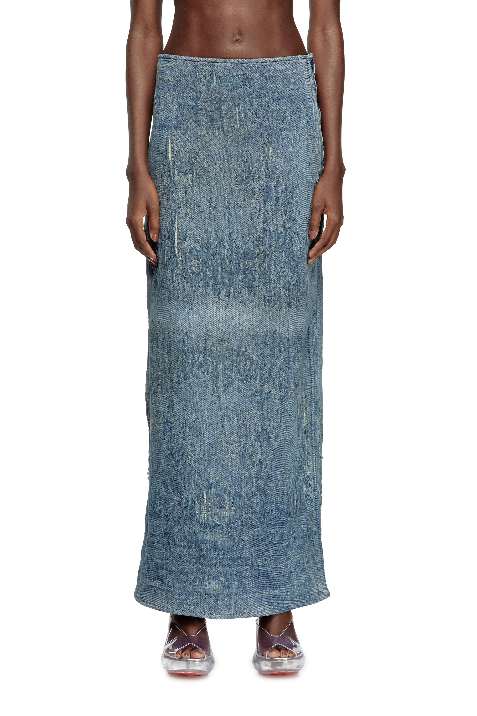 Diesel - DE-MEGAN-FSG, Woman's Skirt in ultra-destroyed jacquard denim in Medium blue - 3
