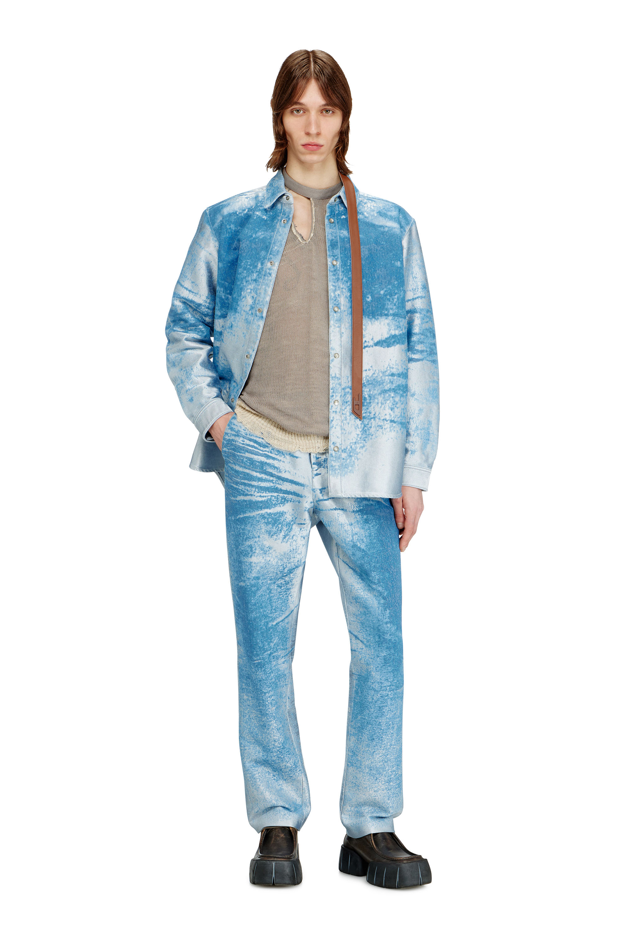 Diesel - D-KELMAR-FSI, Man's Shirt in coloured satin denim in Light Blue - 2